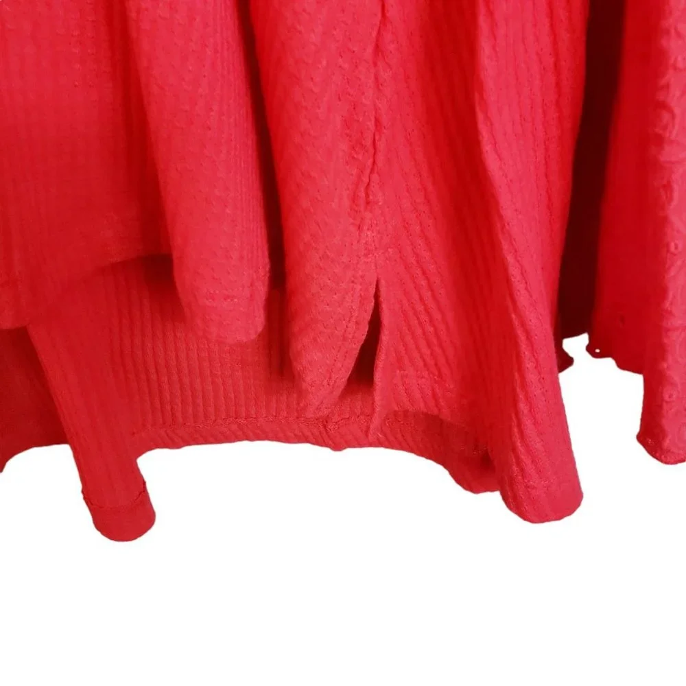 Free People Womens M Top Red Flared Sleeve Eyelet Embroidered V-Neck Blouse - Picture 7 of 12